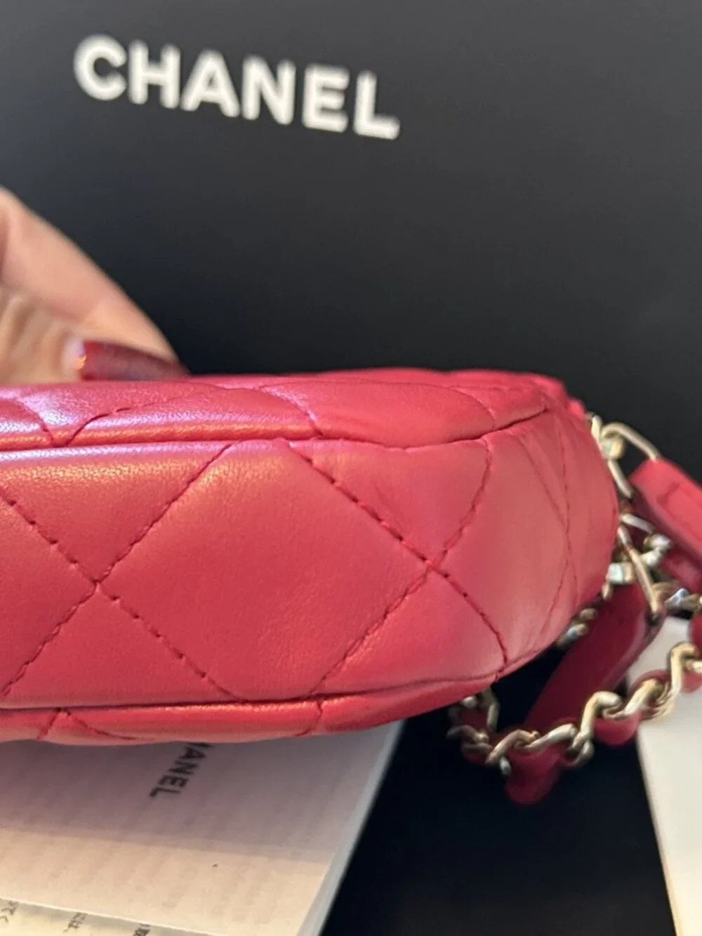 CHANEL Double Zip Bag in Pink Lambskin & Gold Hardware w box, dust bag, card
